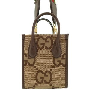 GUCCI Jumbo GG Tote Web Stripe Crossbody Bag Brown